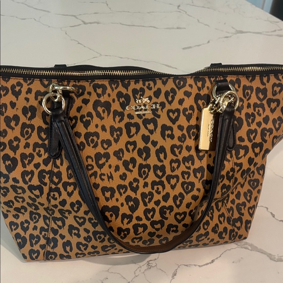 Coach Handbags - Coach Leopard-Print Tote in Brown and Black with Gold Hardware